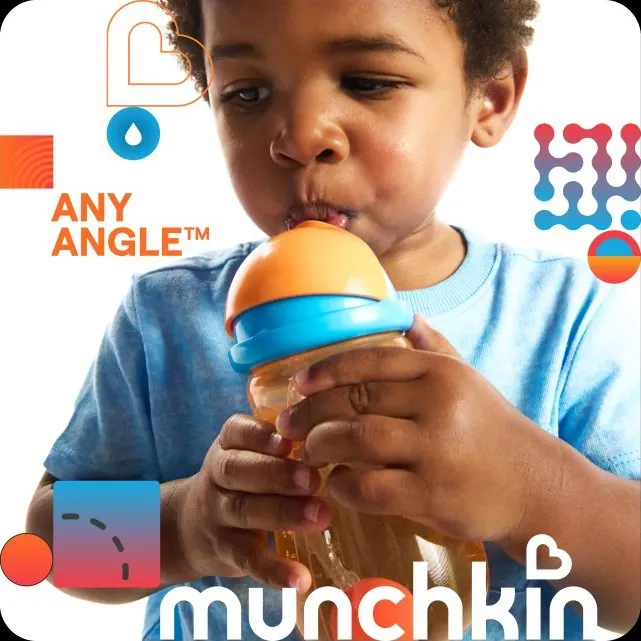 Any Angle post: a boy drinking from the weighted-straw cup