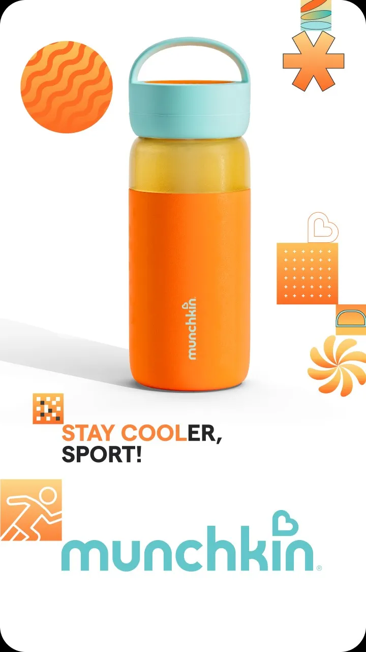 Functional post: the Stay Cool bottle ringed by feature glyphs, headline “Stay cooler, sport!”